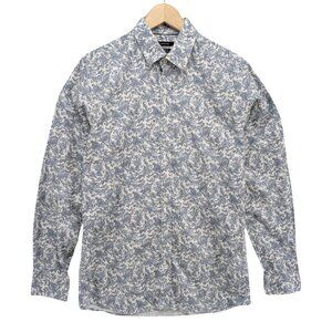 RW & Co Paisley Dress Shirt Mens White Blue Cotton Long Sleeve Size 15-15.5 M